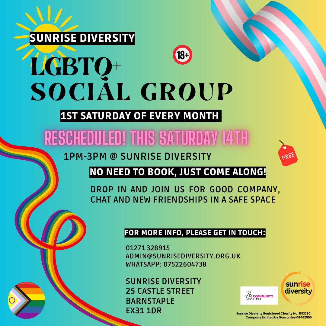 Join us this Saturday afternoon for our rescheduled group, 14th October. A safe space for all local LGBTQ+ folk to meet others in a relaxed environment. This month we will be playing some games, feel free to bring along your favourite board game or card game to teach the group!