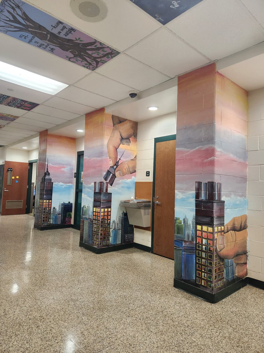 I wonder how many students see the progression here as they walk down the hall. There is so much amazing artwork in the hallways here. #PoPride #ColorYourWorld