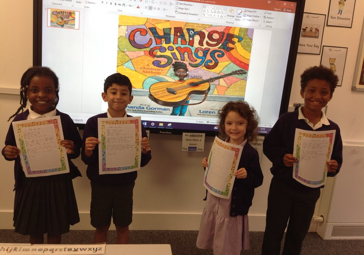 ParkAcad's tweet photo. 'Change Sings' by Amanda Gorman at Park Academy 📖. Inspired by the book, our entire school came together for a collective write, crafting a poem about what change means to us. Celebrating inclusivity and diversity, always. #ParkAcademyWrites #ChangeSings #InclusivityMatters https://t.co/WaQFQHURb9