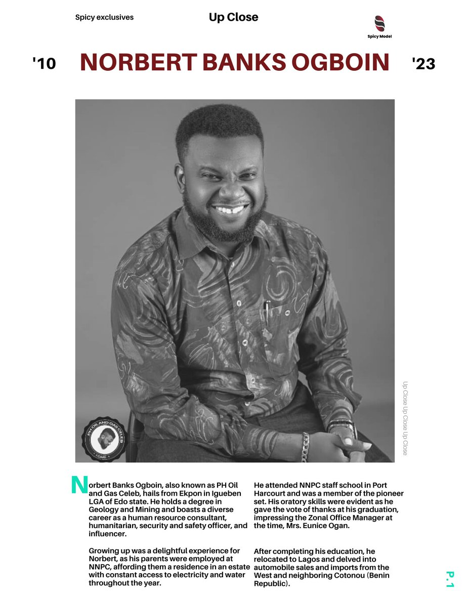 SpicyModelHQ's tweet photo. Norbert Banks Ogboin, also known as PH Oil and Gas Celeb, hails from Ekpon in Igueben LGA of Edo state. He holds a degree in Geology and Mining and boasts a diverse career as a human resource consultant, humanitarian, security and safety officer, and influencer. https://t.co/5DXeusHZ2i