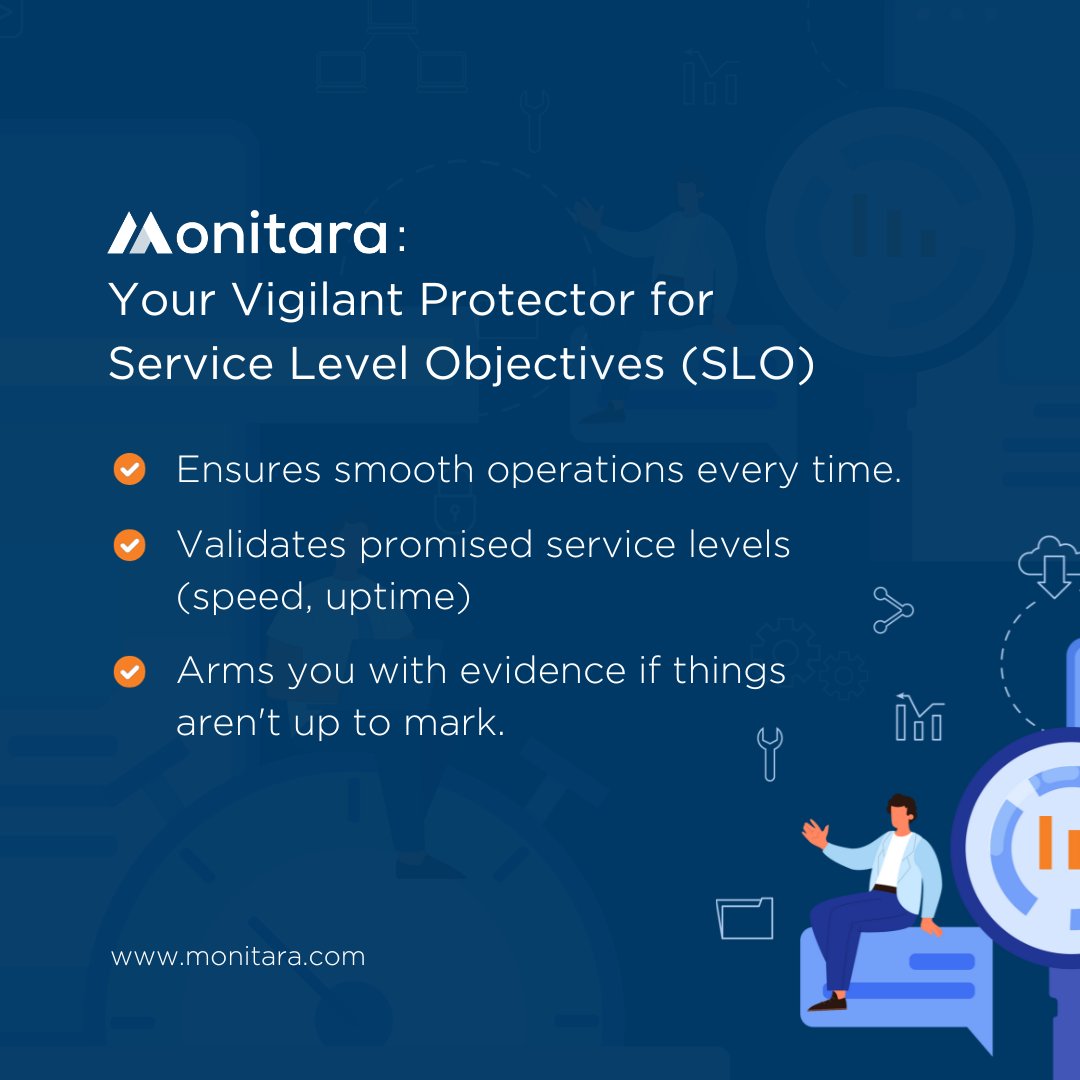 monitarasystem's tweet image. Service Level Objectives (SLO) Monitoring with Monitara is like a watchful guardian for your agreements. It not only checks if everything's running smoothly but also makes sure any agreed-upon service levels (like speed or uptime) are being met. 
 
#Monitara
#ServiceCheck