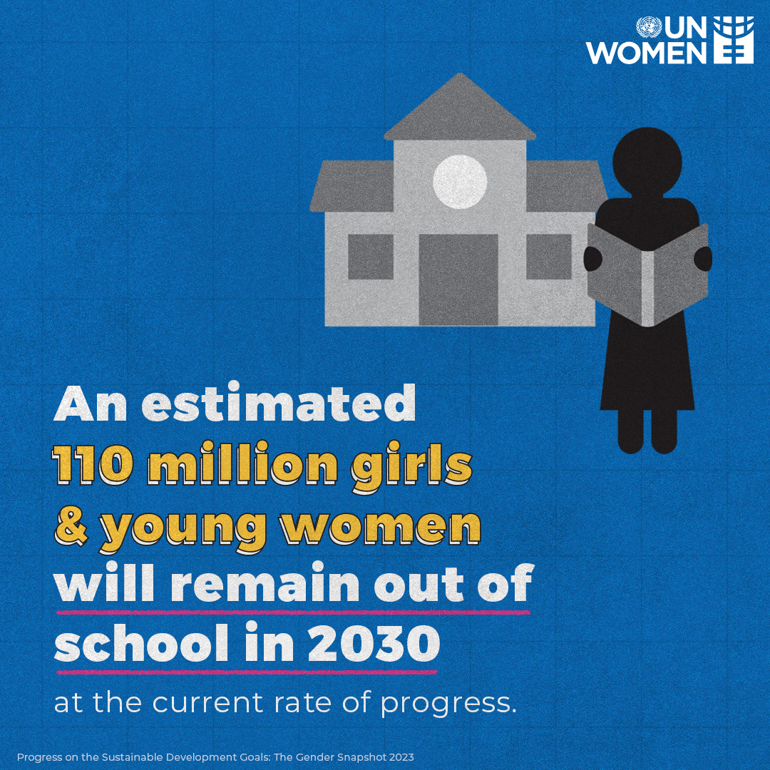 A reminder on #DayOfTheGirl: Education is a fundamental RIGHT. At the current rate of progress, 110 million girls & young women will remain out of school in 2030. This puts them at a risk of violence, exploitation, and early marriage. unwomen.org/en/digital-lib…