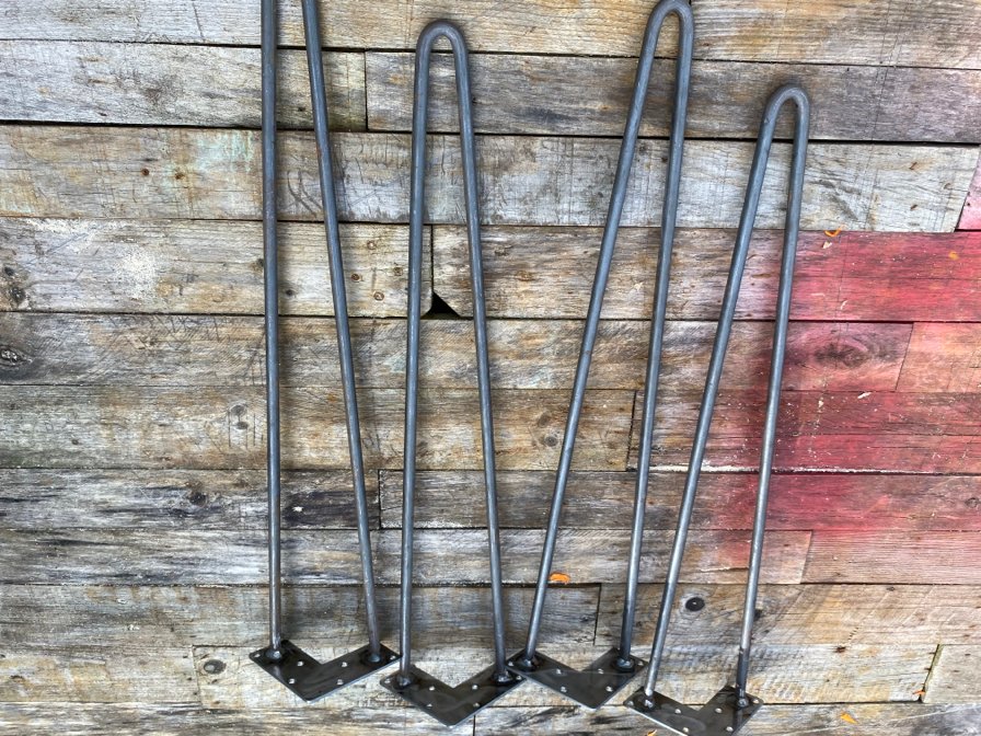 Hairpin table legs 2 or 3 pin to suit any height project unfinished or powder coated £25 for bare dining height legs x 4 as pictured with 12mm pins.