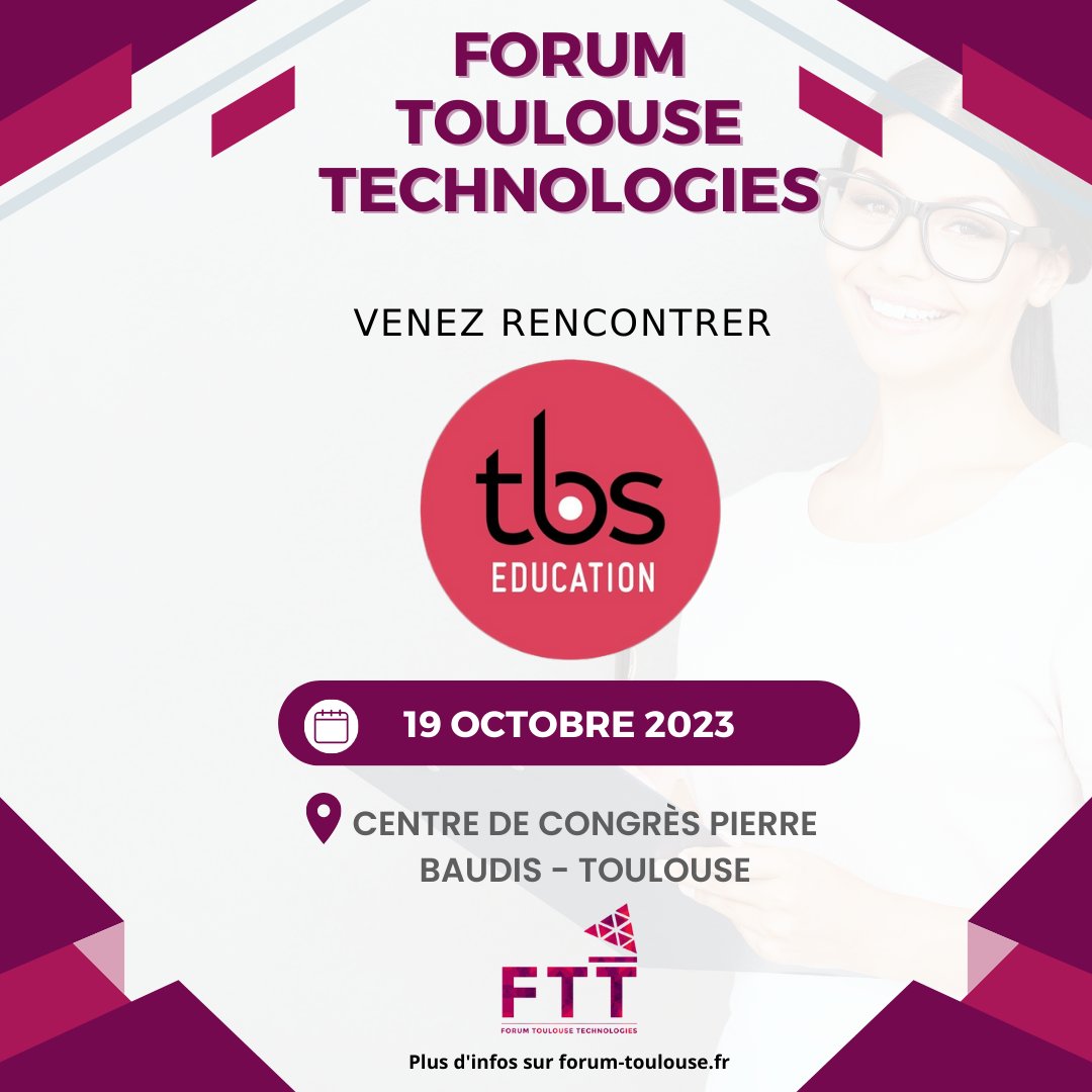 Vous êtes en recherche de formation 🎓 ? Rencontrez notre école 🏤 partenaire : TBS EDUCATION

Partez à la découverte de nouveaux parcours de formation.

✅ Inscription gratuite et obligatoire!

✔ Save the Date - 19/10/2023 ➡ bit.ly/ftt23