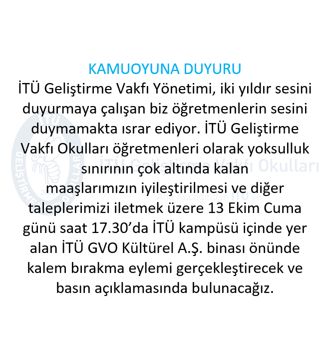 ituGvoOgrtmnlr's tweet photo. İTÜ Geliştirme Vakfı öğretmenlerinin kamuoyu duyurusudur. https://t.co/lKMy38P1q0