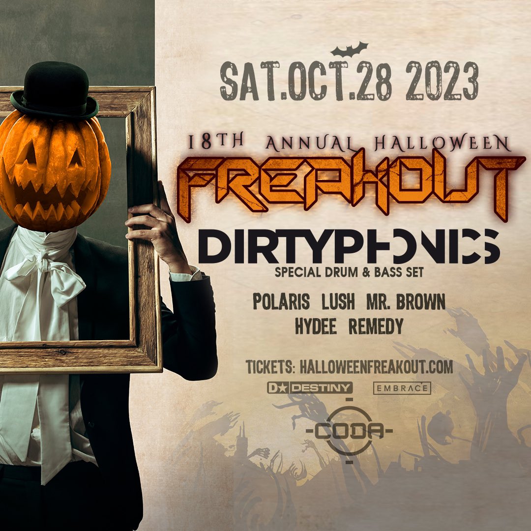 Our 18th Annual Halloween FREAKOUT takes place on Saturday, October 28th at CODA featuring the long awaited return of <a href="/DIRTYPHONICS/">Dirtyphonics</a> along with #Toronto favourites Polaris, Lush, Mr. Brown, Hydee &amp; Remedy! Costumes encouraged! Tickets on sale now!