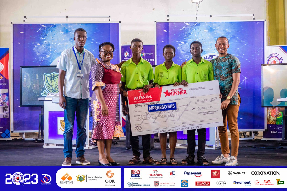 KNUST SHS

For a perfect score of 10/10 in the Problem of the Day, Mpraeso SHS -  <a href="/PruLifeGhana/">Prudential Life Insurance Ghana</a> NSMQ Star worth GHC2,400.

#NSMQ2023 #NSMQ30 #Primetime #NSMQOneEighth