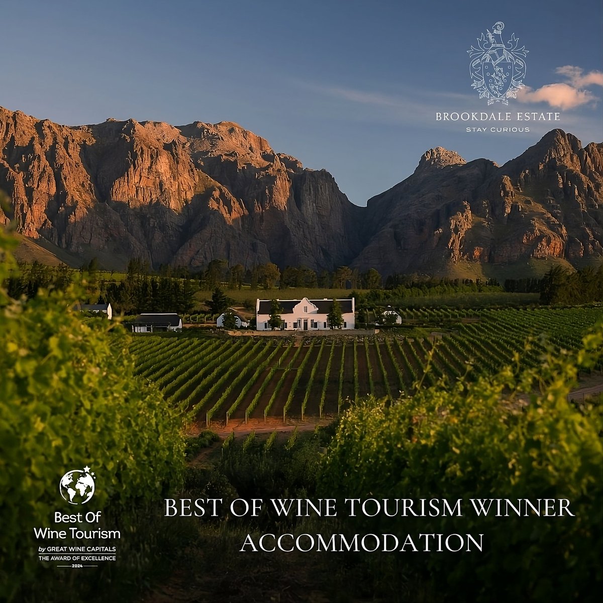 WINNER: BEST OF WINE TOURISM 

We are delighted to announce that we have won the Accommodation category in the Best of Wine Tourism Awards 2024! 

We are honoured and very proud of our Manor House team! 

reservations@brookdale-estate.com

#bestofwinetourism2024 #discoverctwc