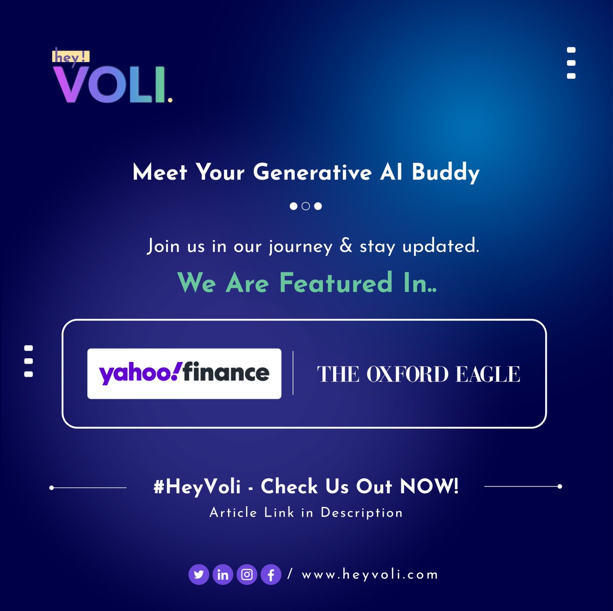 heyvoli's tweet photo. Exciting news alert! 🚀 We're absolutely thrilled to share that we've been featured! 🌟 📖✨
Click the link below to read the full scoop and get an exclusive peek into our story: https://t.co/CMJW0h2zkl 🌐
#FeaturedIn #ReadOurStory #ExclusiveArticle #GenerativeAI https://t.co/tElhC0IQO1