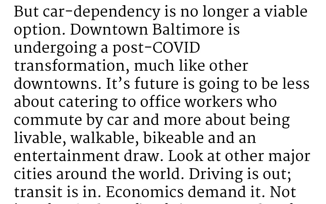 jemillerbalt's tweet image. Growing recognition that Baltimore has to become more walkable, bikeable and less focused on catering to cars. (Especially after last weekend's gridlock)
"Driving is out, transit is in."
So let's execute it.
From Sun editorial: