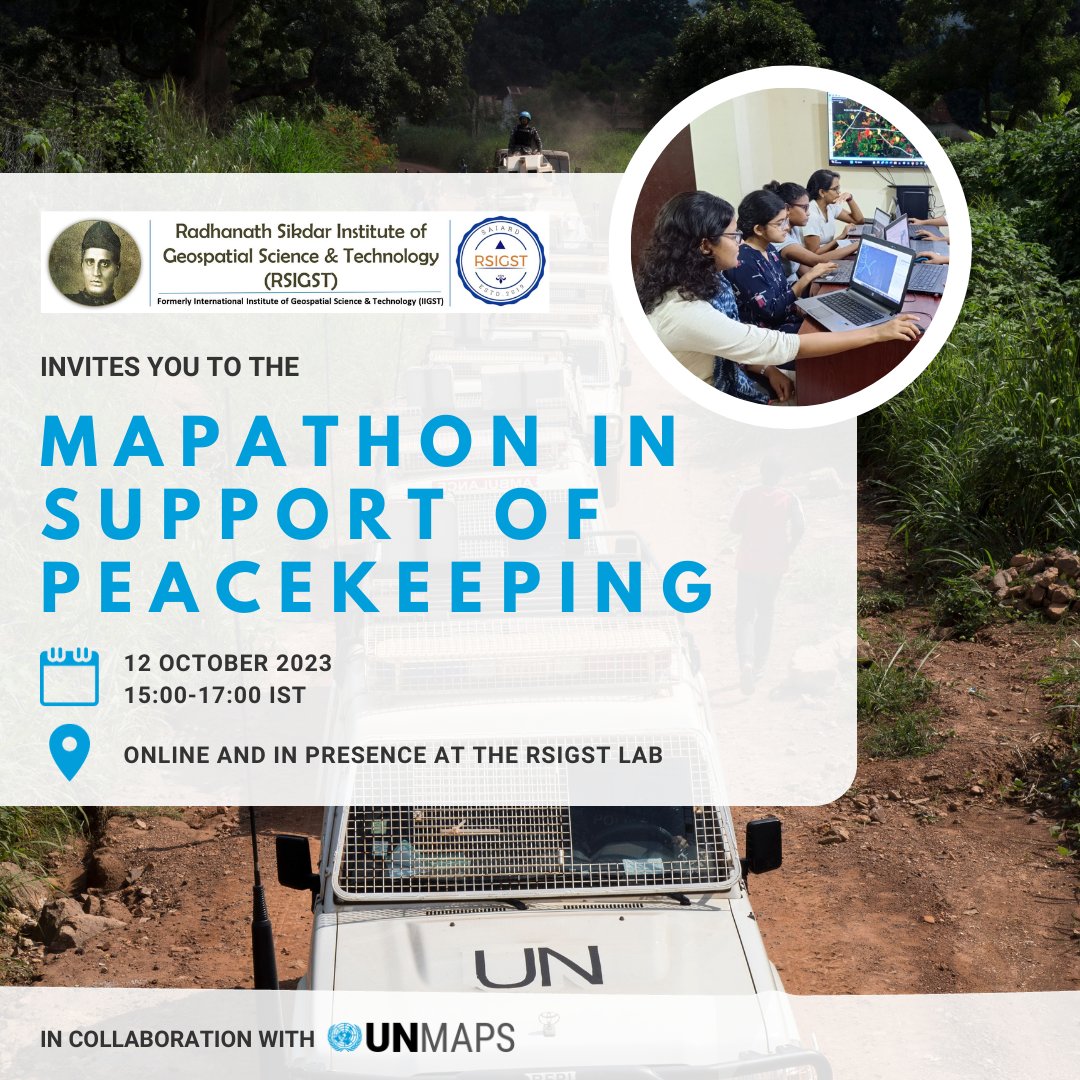 🗺️Join us tomorrow! 
The #RSIGST, in collaboration with #UNMaps, invites you to the Mapathon in support of peacekeeping 🕊️
📅 12 Oct
⏰ 15:00-17:00 IST // 11:30-13:30 CEST 
🔗 Register here👉tinyurl.com/Map1210
📸UN/MINUSCA - Hervé Serefio
<a href="/gischatbot/">#gischatbot</a>
