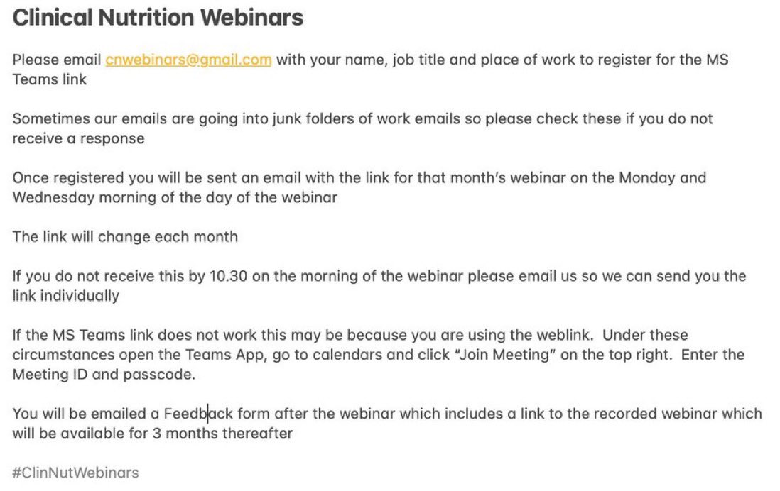 Charlotte Rutter (& on BlueSky) (@charl0tterutter) on Twitter photo Our next webinar will be given by Polly Lees, Specialist Liver Dietitian <a href="/LeedsNhs/">Leeds Teaching Hospitals NHS Trust</a>
🏥 Hosted by Cambridge
🗓️ Wed 18th October
🕰️ 12.30-13.30 BST
“Nutrition in #liver disease”
Register to join the mailing list and receive the link
<a href="/Emily1Clarke/">Emily Clarke</a> <a href="/suziiib/">Suzi B</a>
#ClinNutWebinars Our next webinar will be given by Polly Lees, Specialist Liver Dietitian <a href="/LeedsNhs/">Leeds Teaching Hospitals NHS Trust</a>
🏥 Hosted by Cambridge
🗓️ Wed 18th October
🕰️ 12.30-13.30 BST
“Nutrition in #liver disease”
Register to join the mailing list and receive the link
<a href="/Emily1Clarke/">Emily Clarke</a> <a href="/suziiib/">Suzi B</a>
#ClinNutWebinars