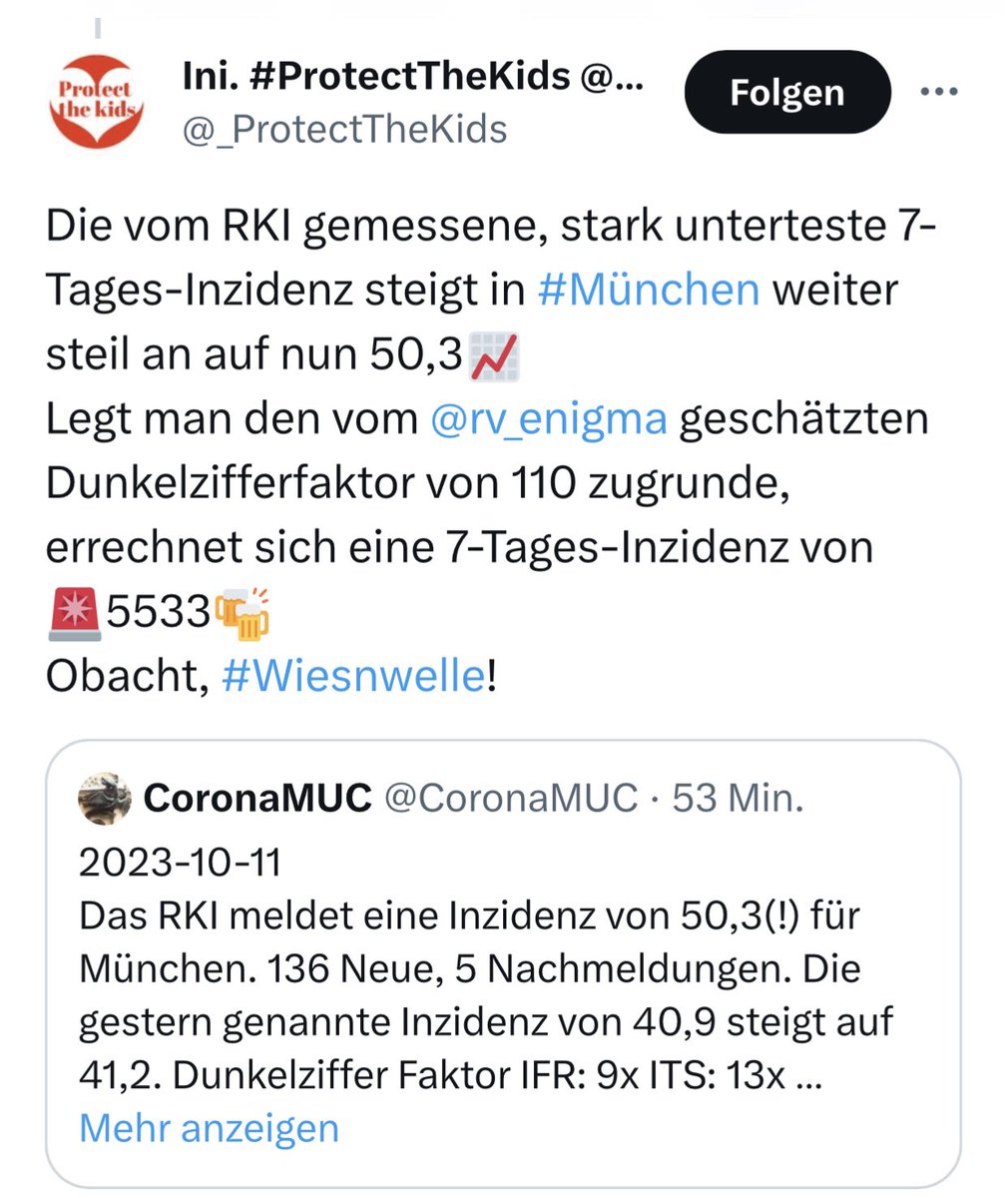 Achtung, Münchner. Covid is not over. Die Dunkelzifferinzidenz beträgt 5.533. 
#Corona #wahndemie