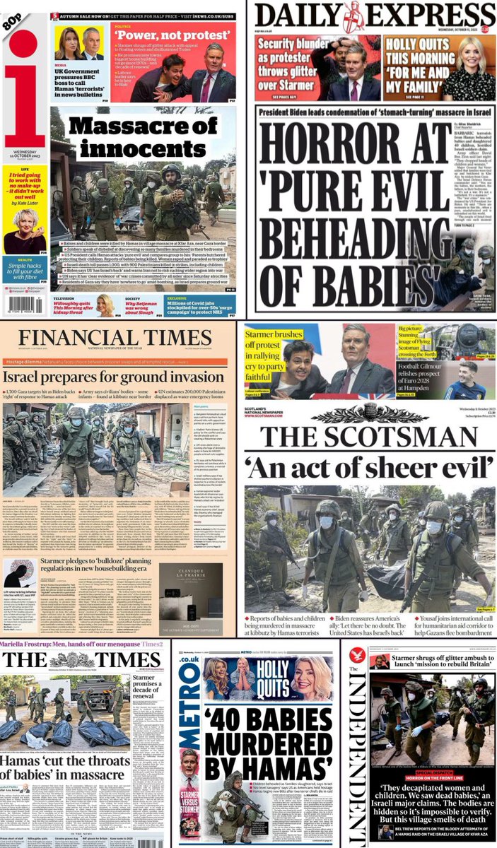 zoo_bear's tweet photo. THIS IS HOW PROPAGANDA WORKS. JOURNALISTS, UNFORTUNATELY ARE FURTHERING FUELING THE WAR. This story of '40 babies being beheaded' has now been shared on front pages only News Papers across the world. But this tweet will hardly reach to less than 1% of people who read front page. #Isarael #Palestine #FakeNews
