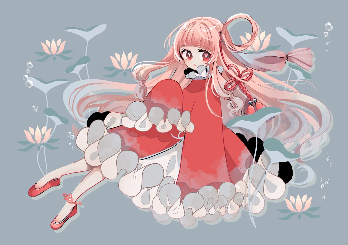 1girl solo long hair pink hair bangs red eyes full body  illustration images