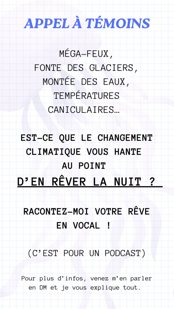 Est-ce que le changement climatique vous inquiète au point d'en rêver ? Si c'est le cas, venez en DM me raconter ça ! C'est pour un podcast 🎙️