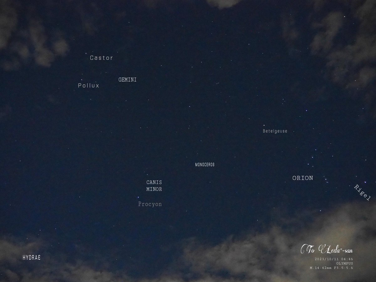 roseleonliliy78's tweet photo. 🌟2023/10/11✨旧暦:8/27
🌹撮影📸🔭04:46

左上
双子座(♊︎)#Gemini
#Castor🌟
#Pollux🌟

オリオン座 #Orion
#Betelgeuse 🌟
#Rigel🌟

中心あたり
一角獣座 #Monoceros 🦄
 
こいぬ座 #CanisMinor🐶
#Procyon🌟

左下
海蛇座 #Hydrae 🐍の頭

🔭📸✨(*´˘`*)ꀿªᵖᵖᵞ˚❁｡.･🌸💗🦢 https://t.co/OGGzqVSRIv