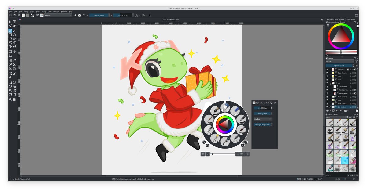 kdecommunity's tweet image. The @Krita_Painting  team releases version 5.2 of KDE&apos;s  popular painting app today 🖌️🎉.

This version brings improvements to its text handling, FFmpeg integration for animation export, and support for more file formats, among many other improvements.

krita.org/en/item/krita-…