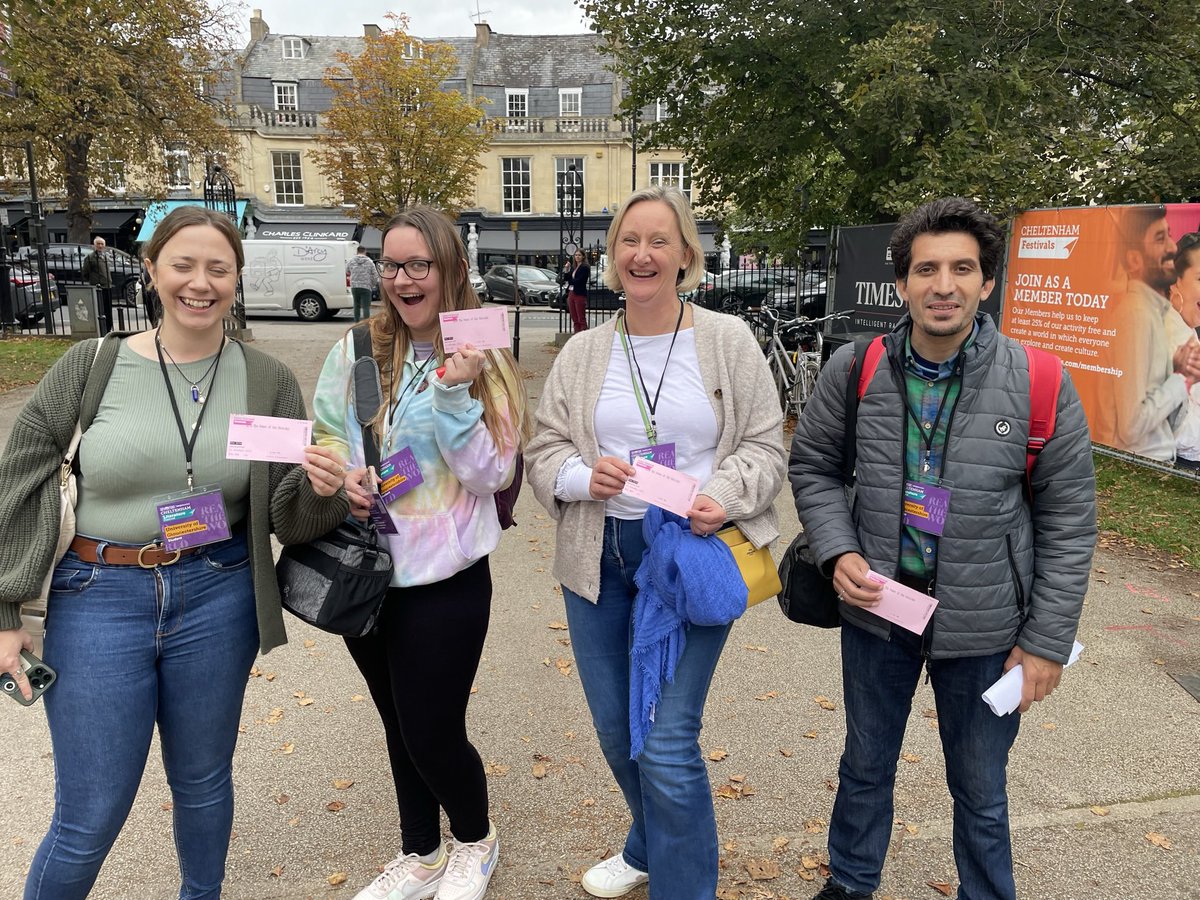 UoG_CommsMA's tweet photo. Loving our afternoon at #cheltlitfest creating content and we’re really looking forward to hearing @samuelkasumu’s talk on the Power of the Outsider https://t.co/uymHKSFFxI