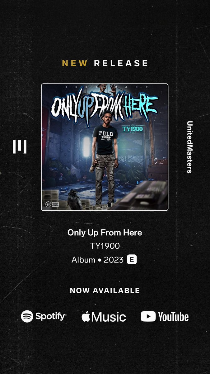 TY1900 - #OnlyUpFromHere Out Now On All Platforms📈📈📈📈🔥🔥🔥🔥‼️‼️‼️‼️
I Ain’t Doing Nothing But Elevating💯 
Everybody Go Download, Listen To It, & Post Y’all Favorite Songs❤️❤️🫶🏽🫶🏽 unitedmasters.com/m/651ee2494178…