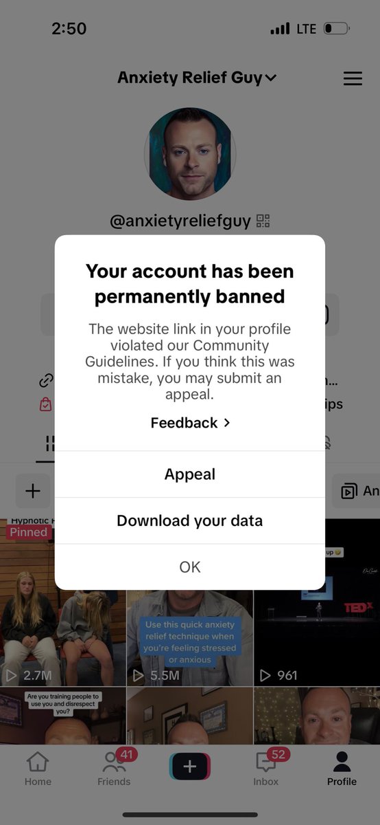 dancandell's tweet image. When #tiktok bans your account because the word “anxiety” was in a link #tiktokban #tiktokreview