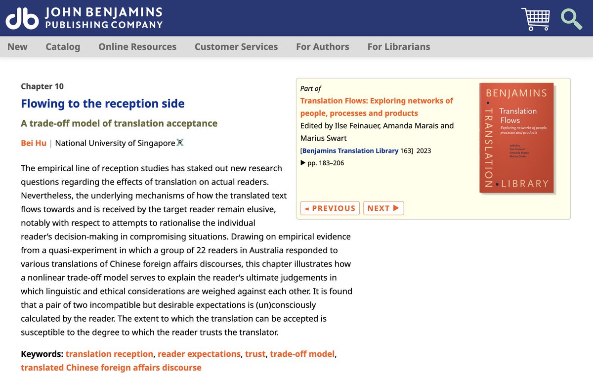 My new paper is out - an empirical study on translation reception.  benjamins.com/catalog/btl.16…