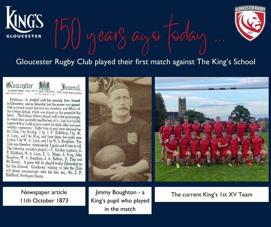 On this day in 1873 <a href="/gloucesterrugby/">Gloucester Rugby 🍒</a> played their first ever match against The King’s School.

This 150 year partnership between the Club and the School has gone from strength to strength over that time. Read the full story here: bit.ly/3LVs3i3

#DiscoveringKingsTalent