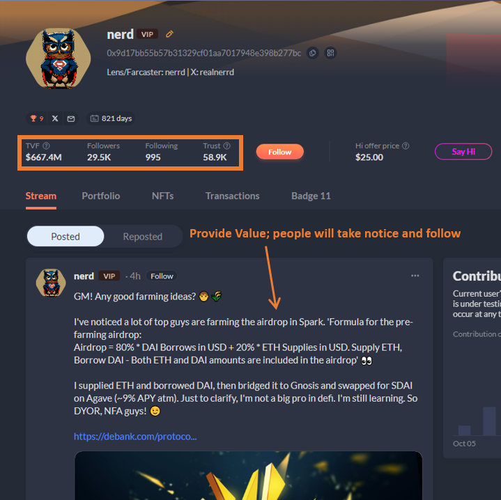 CC2Ventures's tweet photo. Debank 'Free Money' Glitch

I'm not really interacting frequently on Debank, but there's 100% opportunity in doing so – not just for the $DB airdrop.

Example:
I participated in a $1500 Reward Pool, and all I've done is commented and reposted. 

Reward: $22.23

Strategy in a nutshell:
▫️ Create your own small reward pools to kickstart your follower count
▫️ Conduct 'follow for follow' activities
▫️ Create value and post daily to gain an additional, organic following
▫️ Scout for Reward Pools: Once found, comment and repost them
▫️ Rinse and repeat

You don't even have to be an X influencer to do so; prime example is 'nerd' with only 876 followers on X.

Haven't seen anyone doing an in-depth 'Debank Money Farming' guide yet, only @wronguser000 briefly mentioning it in his $DB airdrop-centered guide.

Would even call it 'market gap' and an easy way to gain engagement on X, as there's definitely demand for a comprehensive guide.
