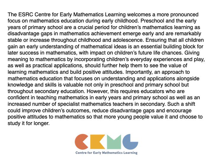 We welcome a focus on early mathematics and the use of research-informed approaches. @ESRC