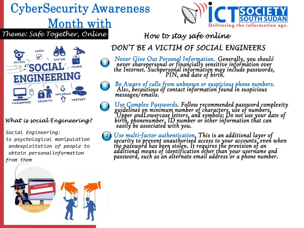 Do not be a victim of Social Engineering. Here are a few things for you t remember in this #CybersecurityAwarenessMonth