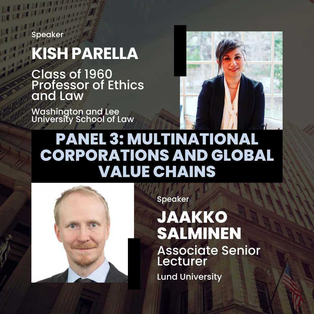 The 3rd panel of the 2023 @GJICL2 conference, "Multinational Corporations and Global Value Chains", includes: 
<a href="/SarahDadush/">Sarah Dadush</a>, <a href="/RutgersLaw/">Rutgers Law ⚖️</a> 
David Hess, <a href="/MichiganRoss/">Ross School of Business</a> 
<a href="/Kish_Parella/">Kish Parella</a>, <a href="/wlulaw/">W&L Law School</a> 
Jaakko Salminen, <a href="/lunduniversity/">Lund University</a> 

Moderated by <a href="/UGASchoolofLaw/">UGA School of Law</a>'s <a href="/harlangcohen/">Harlan G. Cohen</a>