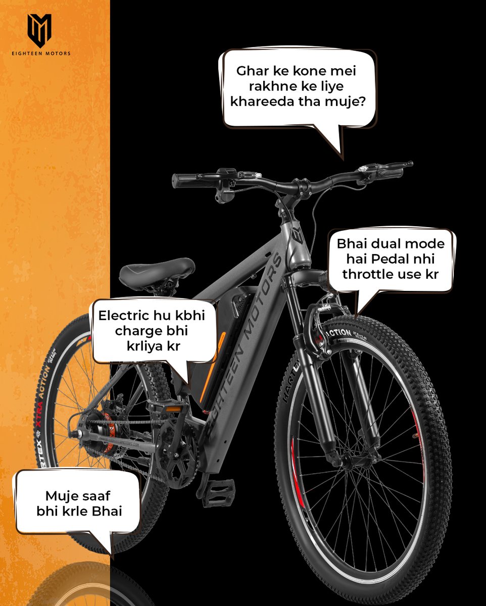 If your e-cycle had a voice, it probably wouldn't let you catch your breath!😂

#Eighteenmotors #Dualmode #ecycle #PedalAssist #ThrottleAssist #ebikes #PedalwithEV #Motorvehicle #EV #EcycleAdventure #Meme #Twitter