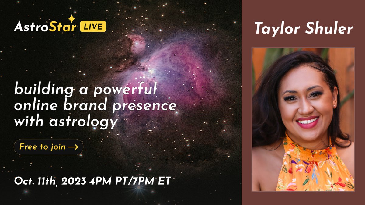 🌟 Tonight, it's all about building a powerful online brand presence with astrology on AstroStar! 📈 Join us for an enlightening discussion with Taylor Shuler as she explores this exciting topic. Don't miss out on this valuable insight! 🌠 #AstroStarEvent #OnlineBranding