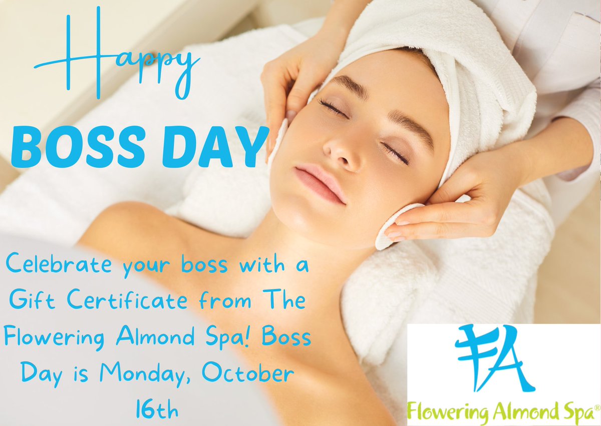 TheFoundersInn's tweet photo. Boss Day is this Monday, October 16th. Thank your boss with a gift certificate to The Flowering Almond Spa. You can purchase the certificate online at https://t.co/QVj6dtGwDZ #bossday #thankyouboss Flowering Almond Spa https://t.co/cobo8PDwrH