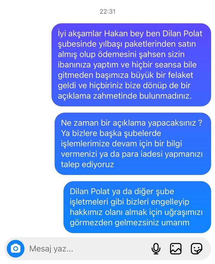 Bir tüketicinin iddiasına göre, Dilan Polat İskenderun şubesi depremde yıkılınca müşterilere ne iade yapıldığı ne de başka şubelere yönlendirilmediği iddia ediliyor. H.T isimli şube sahibi müşterileri engelliyor imiş. Dilan Polat da bu konuda kendisine yazılınca silip