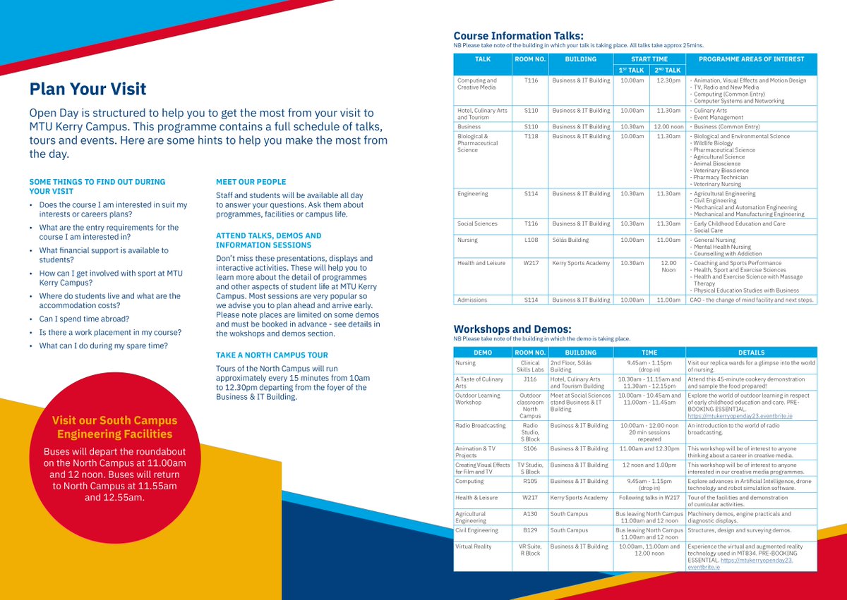 The MTU Kerry Campus Autumn Open Day takes place on Friday 13th October 2023 from 9.30 to 1.30. Meet the staff and students of MTU and find out more about the fantastic range of courses available in Kerry. 
All are welcome and pre-booking is not required. 
mtu.ie/opendays/kerry/