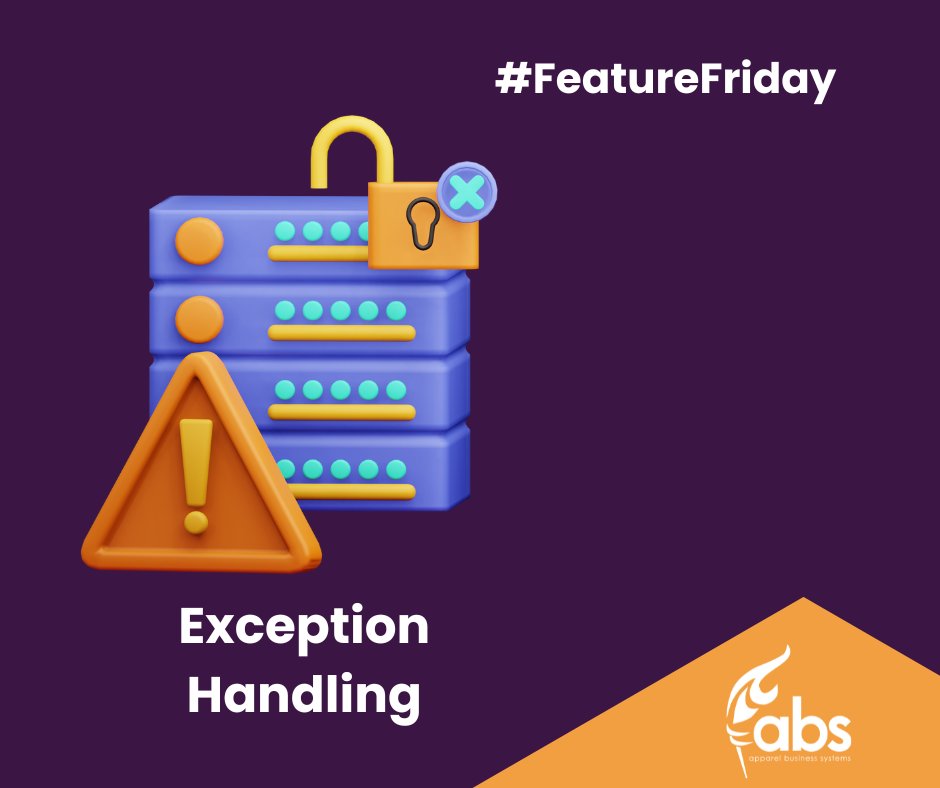 ApparelBusiness's tweet image. #FeatureFriday!  ABS&apos;s exceptional exception handling with advanced reporting and system halts empowers you to identify and resolve issues swiftly, ensuring a smooth and efficient workflow in your apparel business. 

#ExceptionHandling #AdvancedReporting #EfficiencyMatters