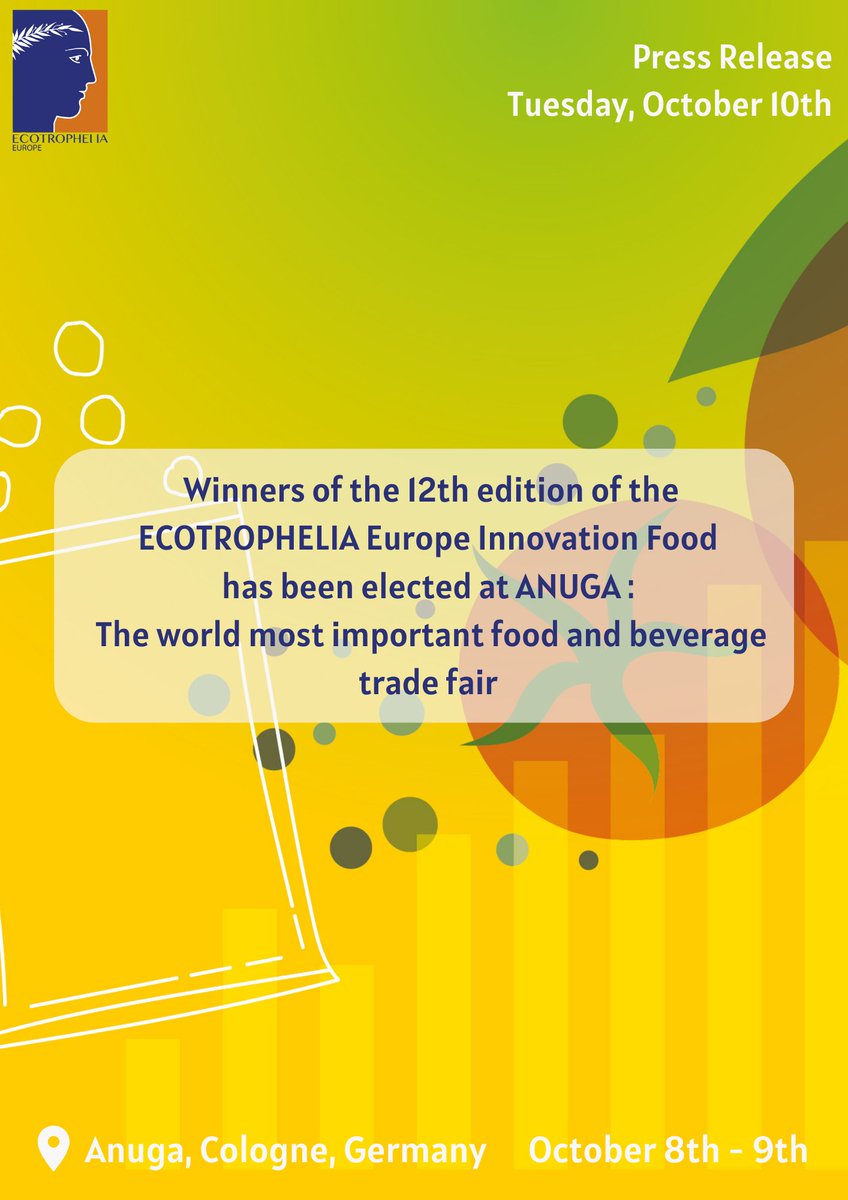 🗞 [#PressRelease] Winners of the 12th edition of the #ECOTROPHELIAEurope innovation food has been elected at @anugafoodtec , the world most important food and beverage trade fair.

👉eu.ecotrophelia.org/assets/images/…

#FoodInnovation #FoodIndustry #Ecotrophelia #EcotropheliaEurope