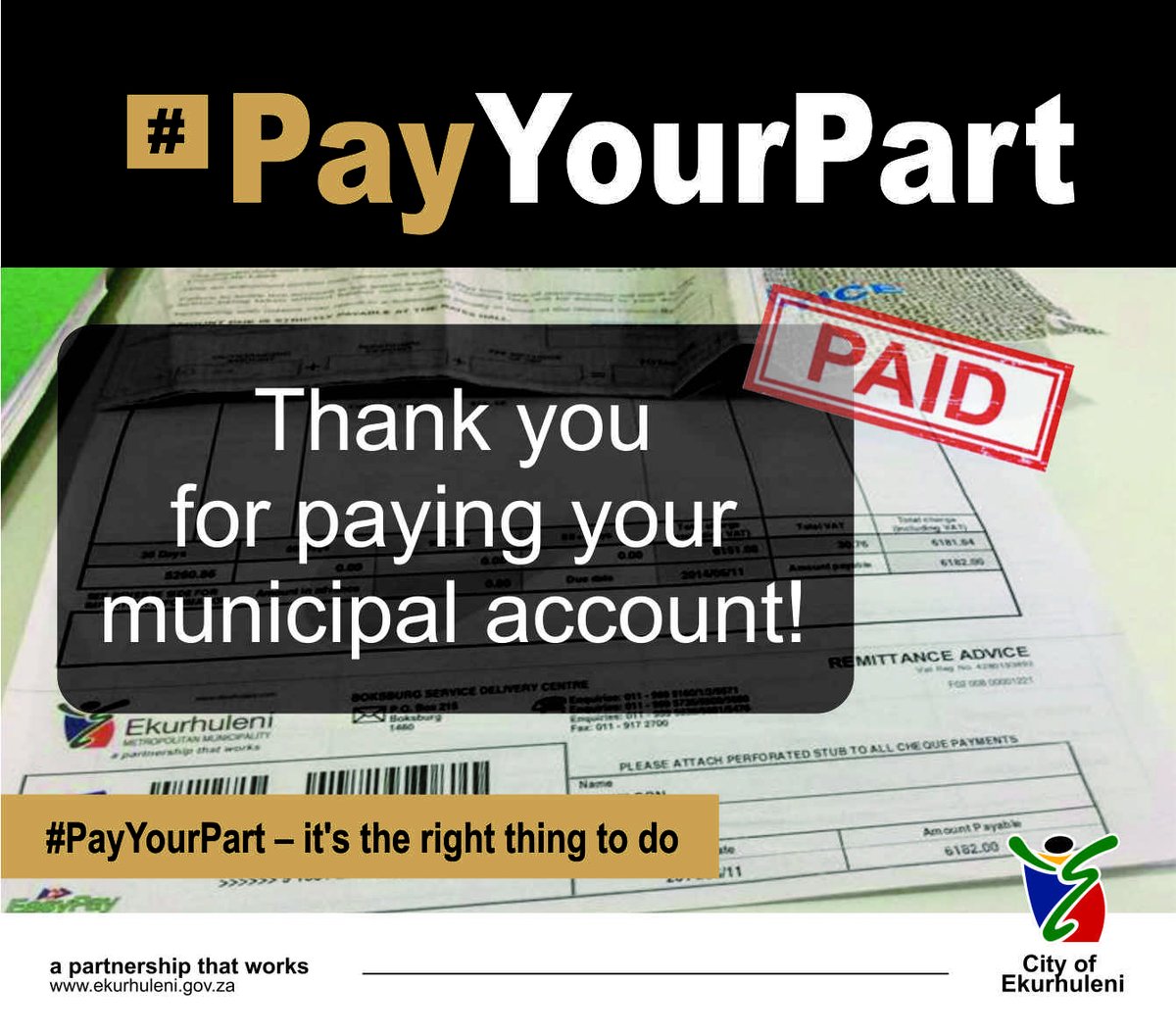 City_Ekurhuleni's tweet image. Let's work together to find solutions and ensure everyone has access to vital services. Thank you for paying your account! #PayYourPart
