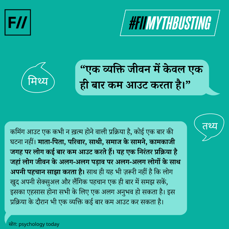 FIIHindi's tweet photo. 🧵आप कौन हैं, आपको पितृसत्तात्मक समाज किस प्रकार देखना चाहता है और आप खुद को किस तरह पहचानना चाहते हैं, इन सबके बीच कम आउट करना एलजीबीटीक्यूआई+ समुदाय के लिए बेहद मुश्किल होता है। (1/n)
#FIIMythBusting #ComingOutDay #ComingOutDay2023 #LGBTQIA https://t.co/F2KLmqM0zr