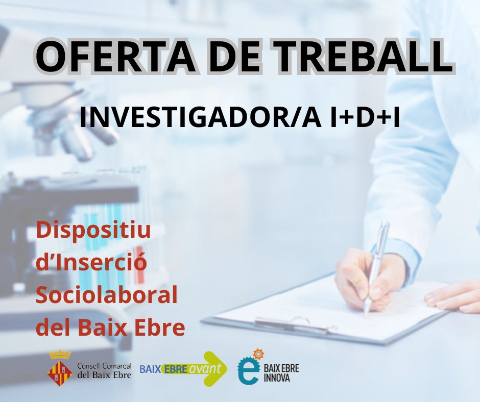BEAvant's tweet photo. OFERTA DE TREBALL | Empresa a l'Aldea necessita incorporar un Investigador/a I+D+i.
📷 Trobareu tots els detalls d'aquesta oferta al Dispositiu d'Inserció Sociolaboral del Baix Ebre https://t.co/vHVUGAiu3l https://t.co/r4UNDtqdUS