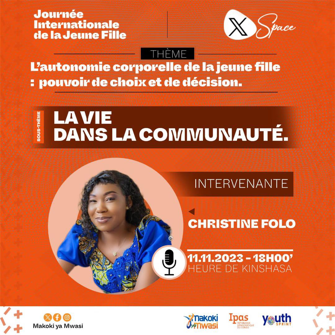 AbecAsbl's tweet photo. #SpaceX

#Journée internationale de la jeune fille

L’égalité de genre et la #masculinité positive sont des leviers importants pour renforcer le #pouvoir de #décision et de #choix de la jeune #fille.

Nous en parlons ce soir, à partir de 18h00 de Kinshasa sur la page @IpasRDC https://t.co/JlMDOJqPyG