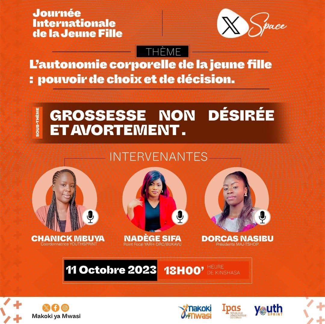 #SpaceX

#Journée internationale de la jeune fille

L’égalité de genre et la #masculinité positive sont des leviers importants pour renforcer le #pouvoir de #décision et de #choix de la jeune #fille.

Nous en parlons ce soir, à partir de 18h00 de Kinshasa sur la page @IpasRDC
