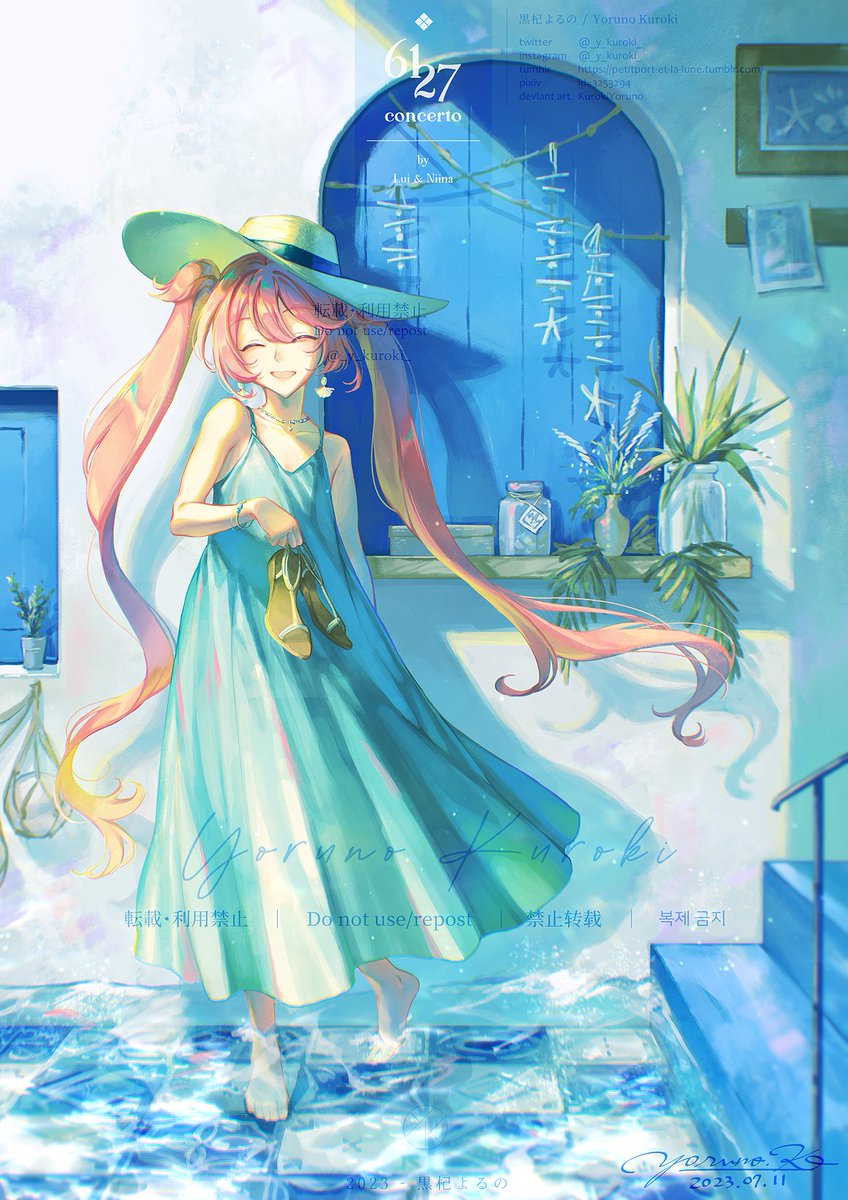 1girl dress closed eyes long hair twintails solo hat  illustration images