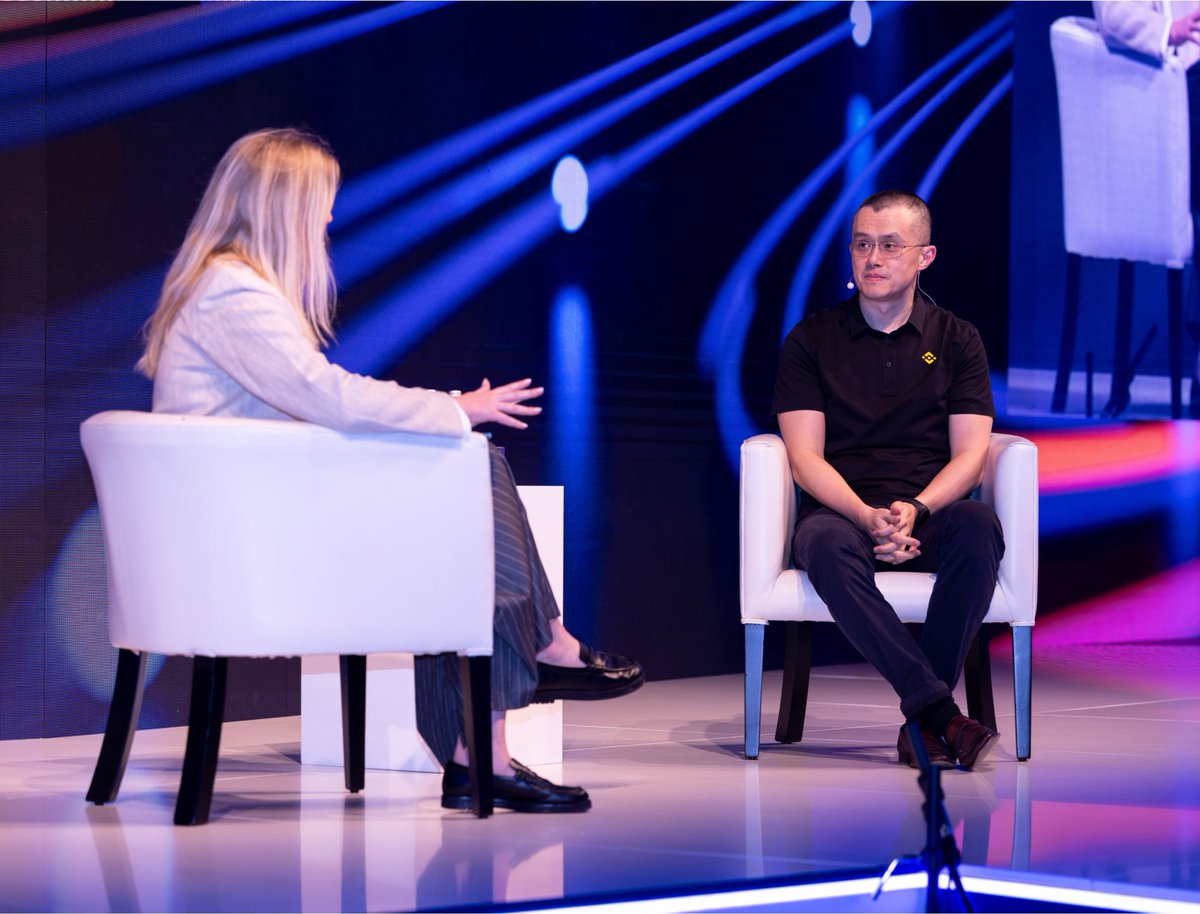 binance's tweet image. Earlier today, @cz_binance spoke at the #FintechForward2023 event in Bahrain.
He was joined on-stage by @alice_fulwood from @TheEconomist to discuss how crypto can be a pillar of finance and economies around the world.
Here's a few photos from the event!