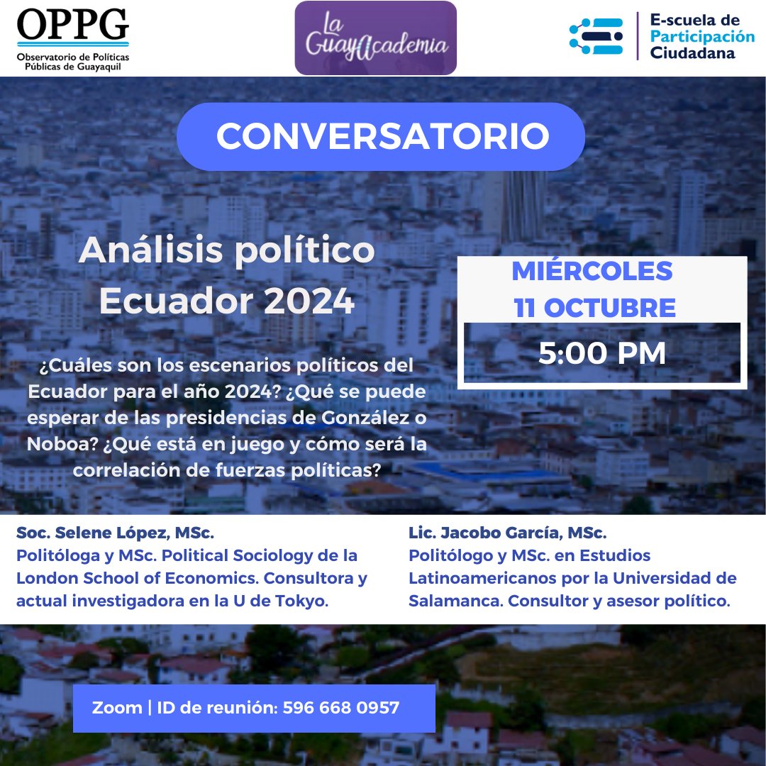 Demos del 🇪🇨:

Los invitamos a este conversatorio donde analizaremos los escenarios políticos del Ecuador para el año 2024.

Nos acompañarán <a href="/selenelo1711/">Selene López</a> y <a href="/JacoboG_Ecu/">Jacobo García</a> junto con <a href="/MaciasBalda/">Manuel Macías Balda</a> para pensar qué está en juego y cuáles serán los desafíos de quien gane las elecciones.
