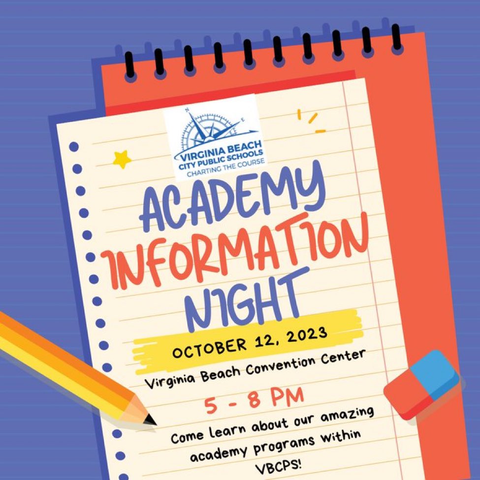 angieseiders's tweet photo. Come out tomorrow night to the VA Beach Convention from 5-8pm to learn about our Academies and Advanced Programs in VB Schools!#vbschools https://t.co/a839BMk1RR
