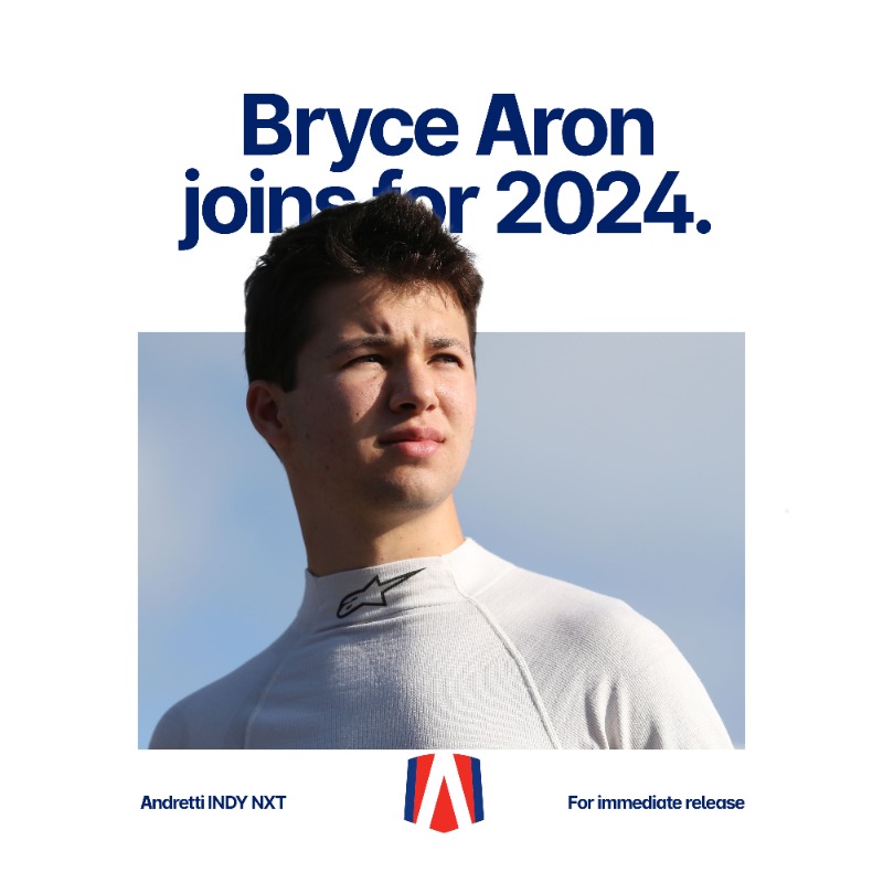 AndrettiIndy's tweet photo. We are delighted to announce that Bryce Aron will join the team’s 2024 @INDYNXT driver line-up 🤝 

Welcome to the team, Bryce! 👏