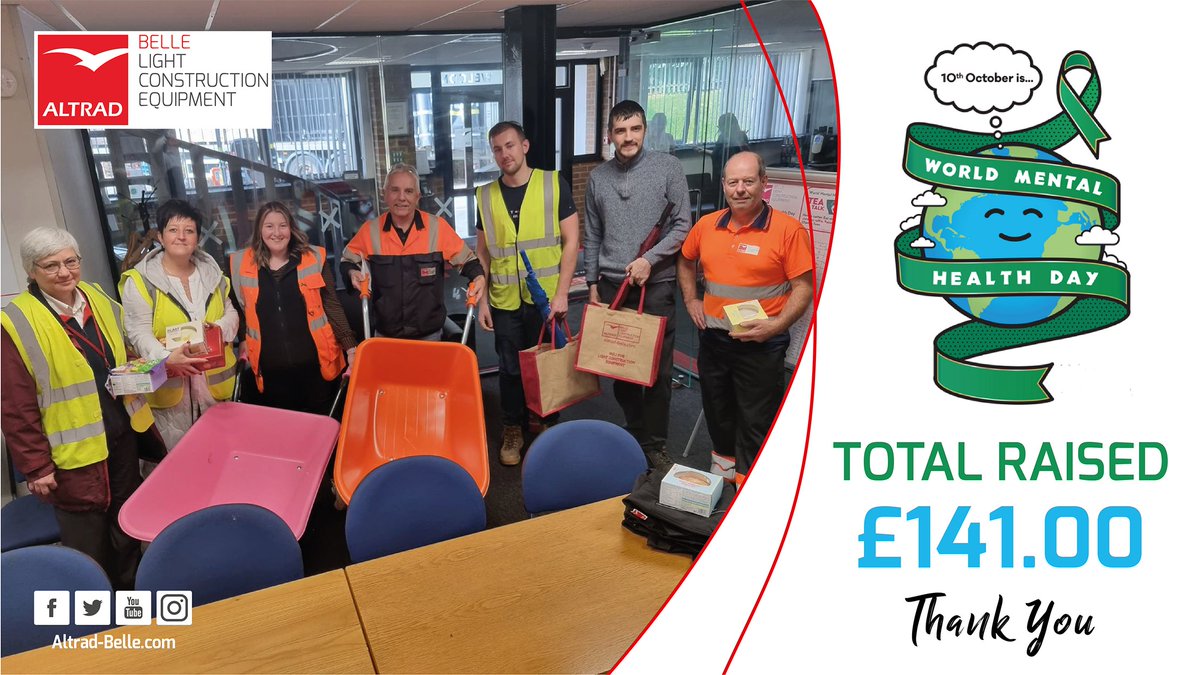 Our Tea &amp; Talk session held to celebrate <a href="/WMHDay/">WorldMentalHealthDay</a> raised £141 for charity

Employees bought drinks &amp; cake for £1 which also entered them into a raffle, additional tickets could be bought for £1. Prizes included Warrior &amp; Cosmo Wheelbarrows

#WorldMentalHealthDay #BreakTheStigma