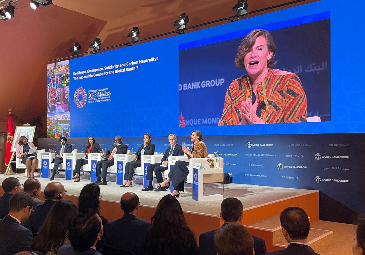 IIPP_UCL's tweet photo. This morning, IIPP's Director @MazzucatoM was at @WorldBank &amp; @IMFNews Annual Meetings in Marrakech. The panel, with WB President Ajay Banga &amp; others, discussed how an inclusive economic development model can be established to meet today's human &amp; ecological requirements. https://t.co/hZfGpD8fFE